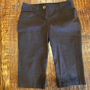 MICHAEL KORS Chocolate BROWN shorter CAPRI stretch PANTS *gold LOGO BUTTONS* 4